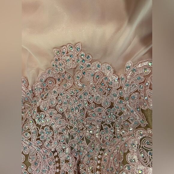 Dancing Queen Long Gown Dress Beautiful Pink Gems Lace Chiffon Prom Bridesmaid S - Picture 8 of 13
